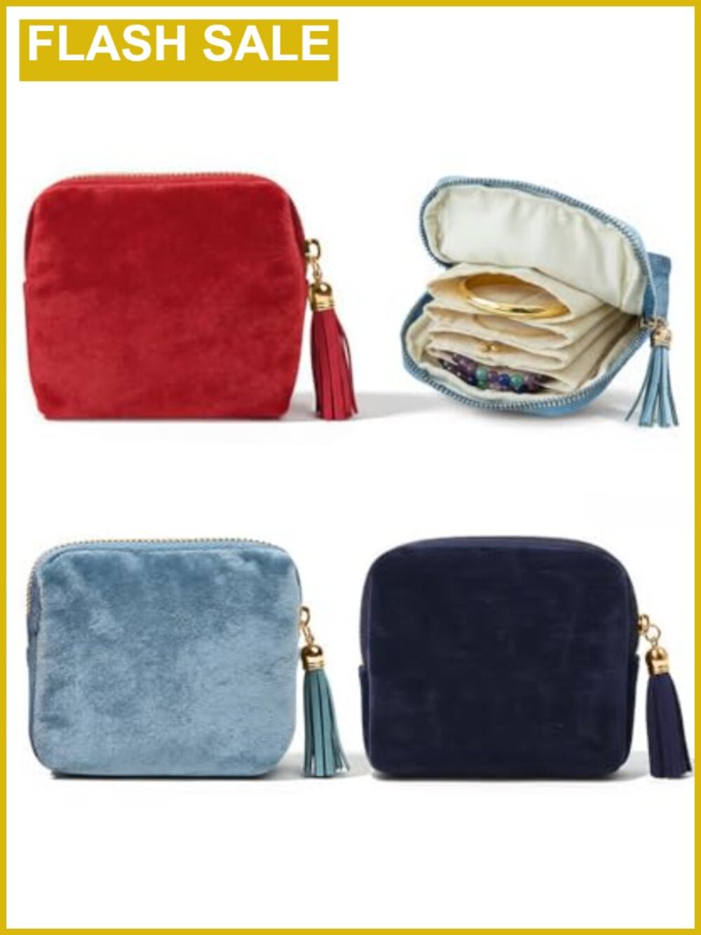 3-Piece Velvet Travel Jewelry Case Organizer Pouch